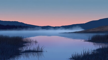 Fototapeta premium Serene Dawn Over Misty Lake
