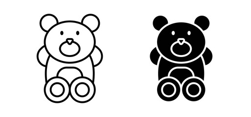 Teddy bear icons in black filled and outlined style