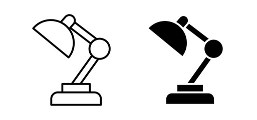 Desk lamp icons in black filled and outlined style
