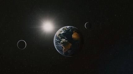 Fototapeta premium Earth axis diagram illustration showing the tilt of the Earth's rotational axis relative to its orbital plane, explaining the cause of seasonal changes and the distribution of sunlight