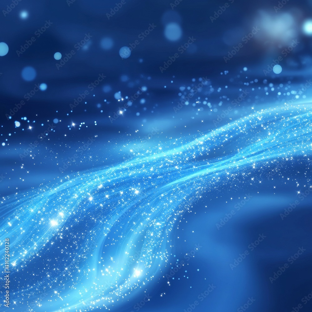 Poster Abstract light lines of movement and speed with blue color and sparkles. Light everyday glowing effect. semicircular wave, light trail curve swirl, optical fiber incandescent png.
