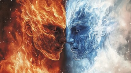 Obraz premium fire and ice, hot and cold concept. Peace and War, Joy and Sorrow, Truth and Lies, Beauty and Ugliness