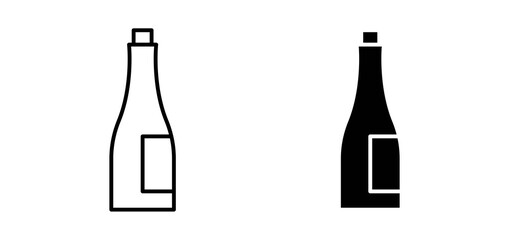 Champagne bottle icons in black filled and outlined style