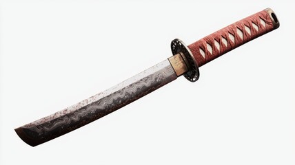 Antique Japanese Katana Sword Closeup Red Saya Metallic Blade Weapon History