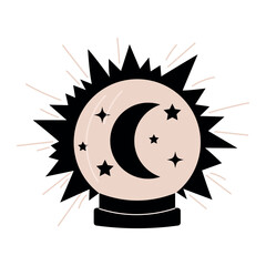 Magic ball. Astrological ball for predictions. Vector illustration hand drawn in flat style