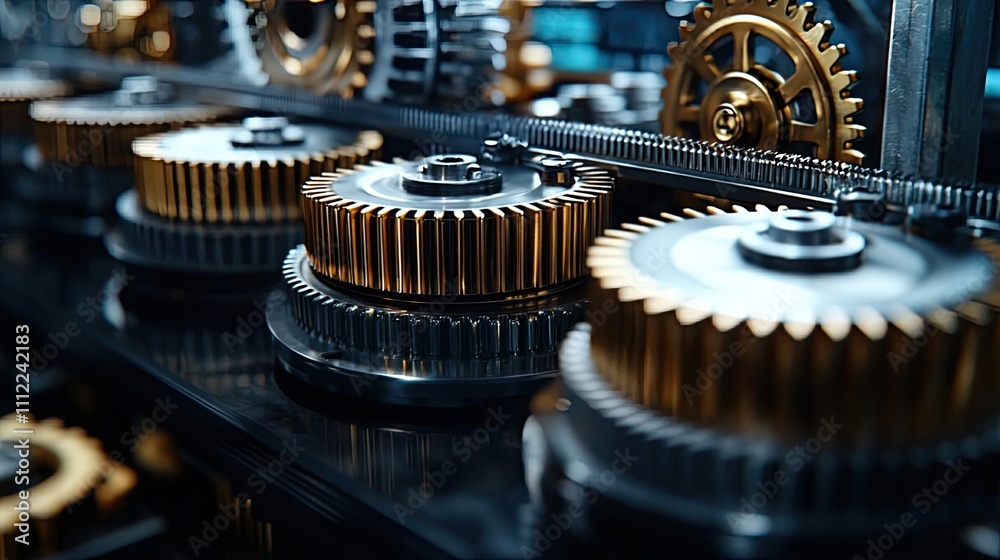 Poster Close-up of intricate gears and cogs in a mechanical setting, showcasing engineering details.