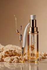 Naklejka premium bottle of perfume with flower,closeup_of_cosmetic_pipette_with_essential_oil