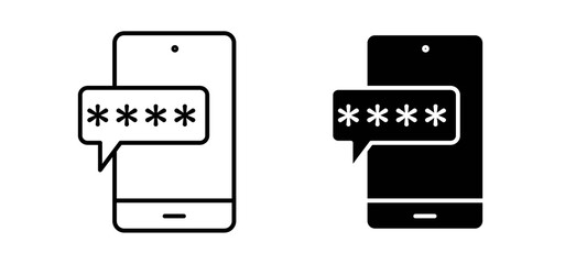 Otp sms password icons in black filled and outlined style