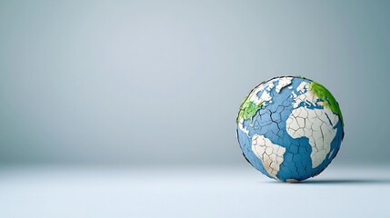A broken globe with a blue and green surface