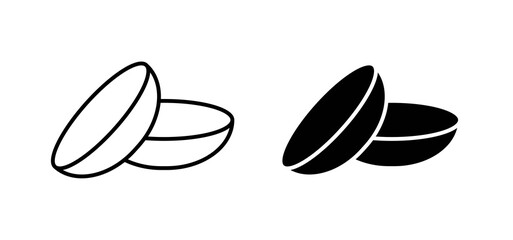contact lenses icons in black filled and outlined style