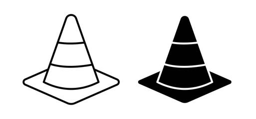 Construction cone icons in black filled and outlined style