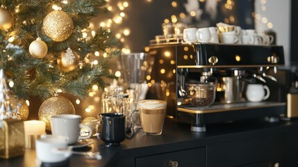 Inspiring New Year coffee station ideas for the office featuring a cozy gold and black theme