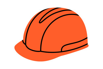 Hand drawn cute cartoon illustration safety helmet. Flat vector head protection in doodle style. Construction hard hat sticker. Support service icon. Settings or fix problem. Find solution. Isolated.