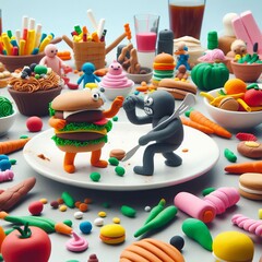Obraz premium Claymation Food Fight A stop motion animation where clay food it