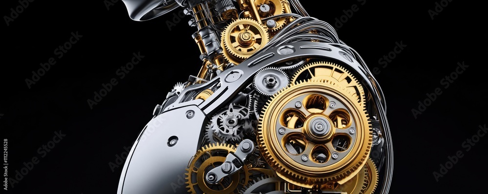 Poster Robotic arm showcasing intricate gears and mechanical components, isolated on black.