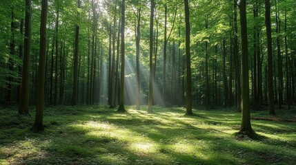 Naklejka premium Serene Sunlight in Lush Forest