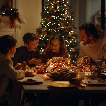 La familia alrededor de la mesa de la cena de Nochebuena. --v 6.1