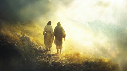 Jesus Accompanying a Christian Believer: A Moving Representation of Faith, Divine Guidance, and the Journey Toward Salvation and Eternal Life Through God's Unconditional Love and Support