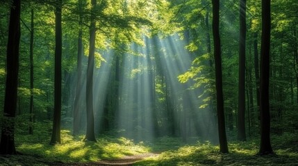 Obraz premium Sunlight Streaming Through Lush Forest