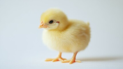 Obraz premium Little chicken, yellow chick newborn on white background