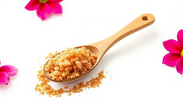 Close-up of Brown Sugar on Wooden Spoon - Stock Photo
