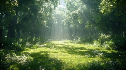 Obraz premium Serene Sunlit Forest Glade