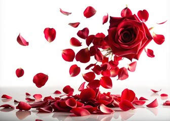 Elegant Silhouette of Red Rose Petals Falling Gracefully, Perfect for Romantic Themes and Valentine's Day Designs, Isolated on a  Background for Creative Projects