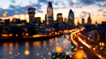 Obraz premium London Cityscape at Sunset with Network Connections