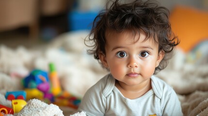 Fototapeta premium Adorable Baby Surrounded by Colorful Toys