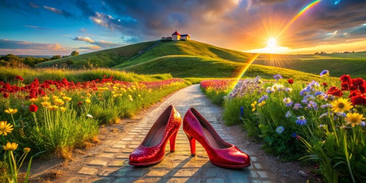 Enchanted Landscape of Kansas: The Scene Where Ruby Slippers Grant Wishes and Transport to Home, Capturing the Beauty of Nature and the Magic of a Dream Come True