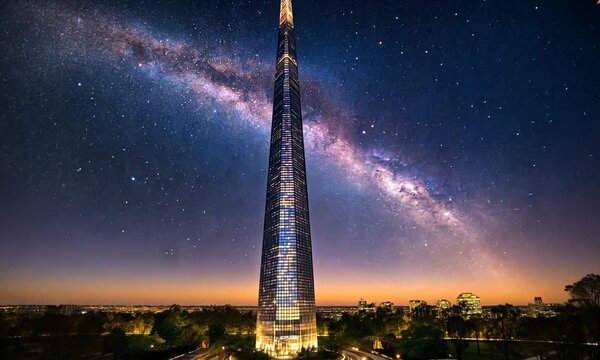 Sky-High Tower Under Milky Way.