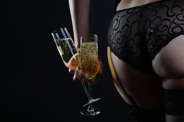 champagner, jahreswende, silvester, feier, bett, schlafzimmer, sekt, po, unterwäsche, silvester,...