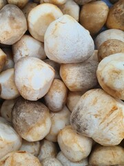 Straw mushrooms on sale at a market in Bangkok, Thailand.