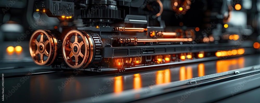 Poster futuristic machine details with glowing elements and intricate design.