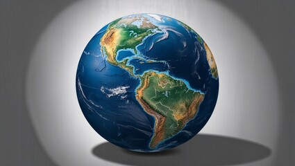 Fototapeta premium Realistic and Vibrant Globe with Detailed Continents and Ocean Patterns, Transparent Background, 3D Shadows and Highlights