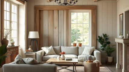 Farmhouse Frame Mockup in Cozy Living Room - Natural Light, Muted Earth Tones