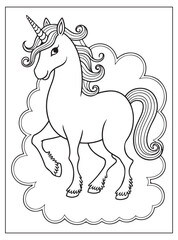 Cute Unicorn on white background. Unicorn Cartoon Vector illustration for coloring books.