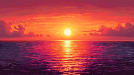 Obraz premium Vibrant Sunset Over Calm Ocean