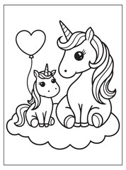 Cute Unicorn on white background. Unicorn Cartoon Vector illustration for coloring books.