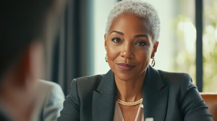 Fototapeta premium Mature businesswoman leading a meeting in a boardroom
