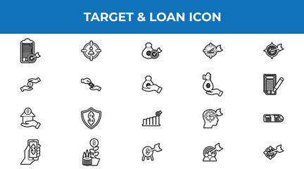 Set of Target and Loan icon vector. Personal finance icons collections