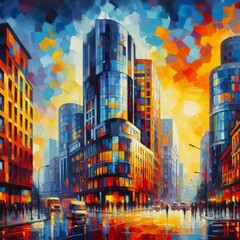 Obraz premium Fauvist Santiago A vibrant fauvist painting of Santiago's modern