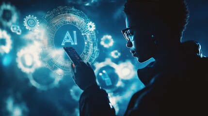 Photograph of a person using an AI-powered