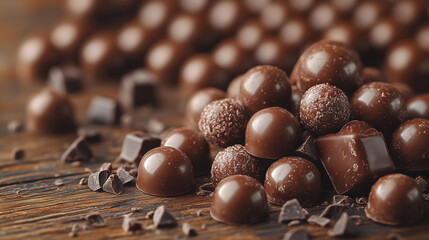 Delicious variety of chocolate treats arranged on wooden surface ready for enjoyment. Generative AI