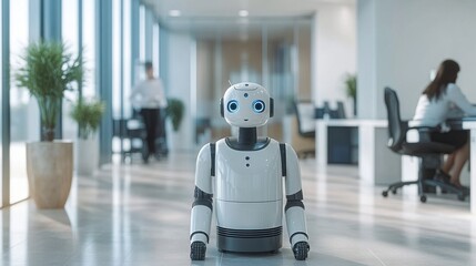 AI robot working efficiently in a modern office environment
