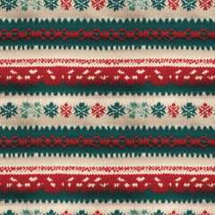 Festive seamless pattern art featuring vibrant winter-themed designs in red, green, and cream colors, capturing the essence of cozy celebrations and joyful gatherings