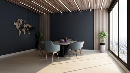 3d modern office meeting room for company wall logo mockup