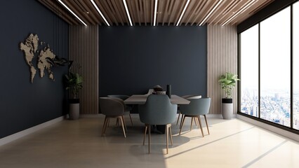 3d modern office meeting room for company wall logo mockup