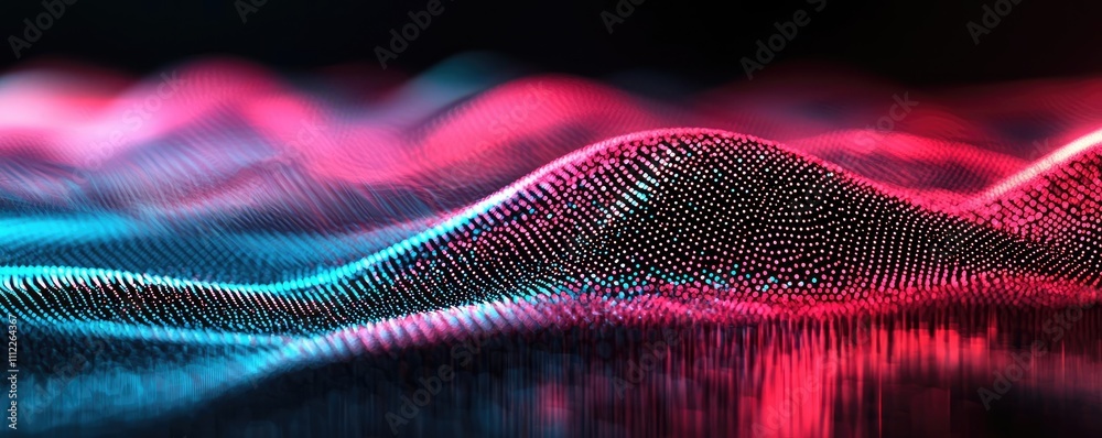 Poster abstract wave pattern with vibrant colors on a dark background.