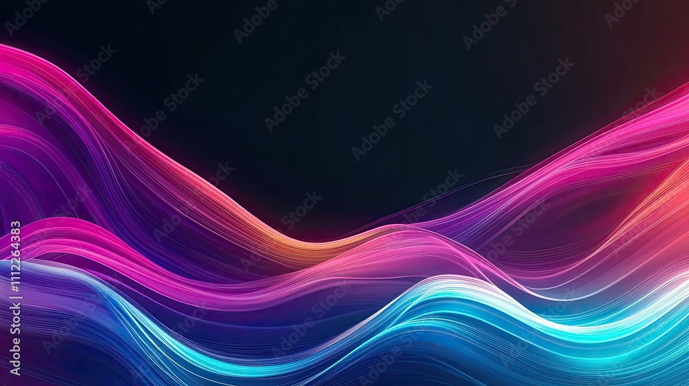Poster colorful waves with vibrant hues on a dark background, creating an abstract theme.